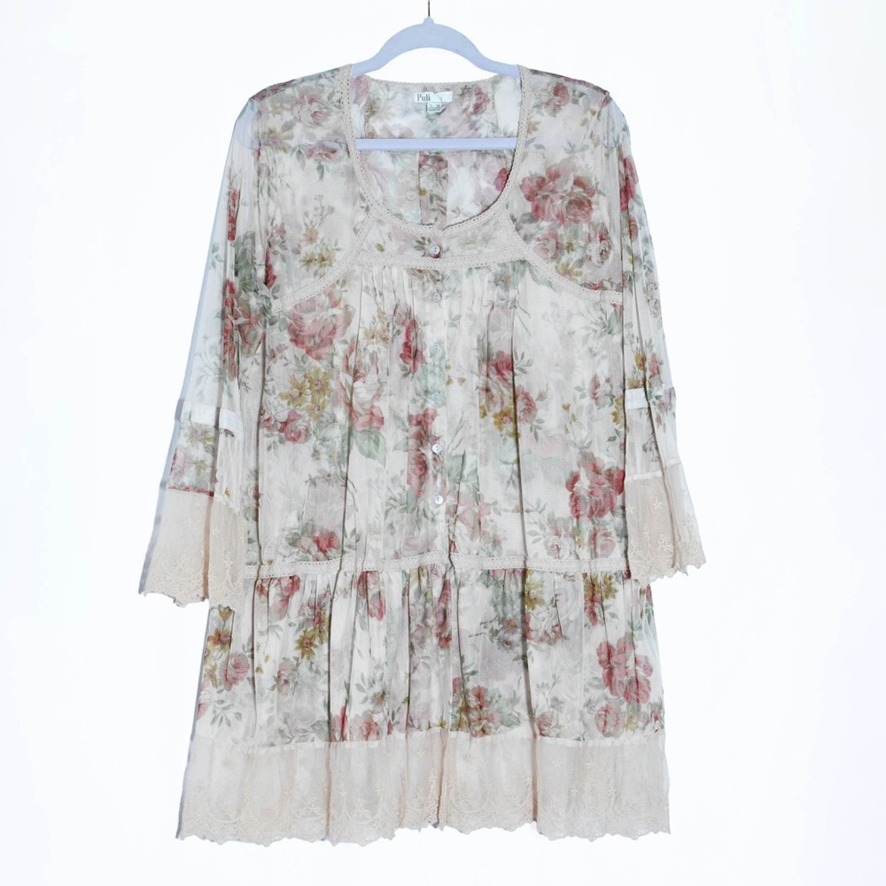 Floral Mesh Overlay Dress Pin-tuck